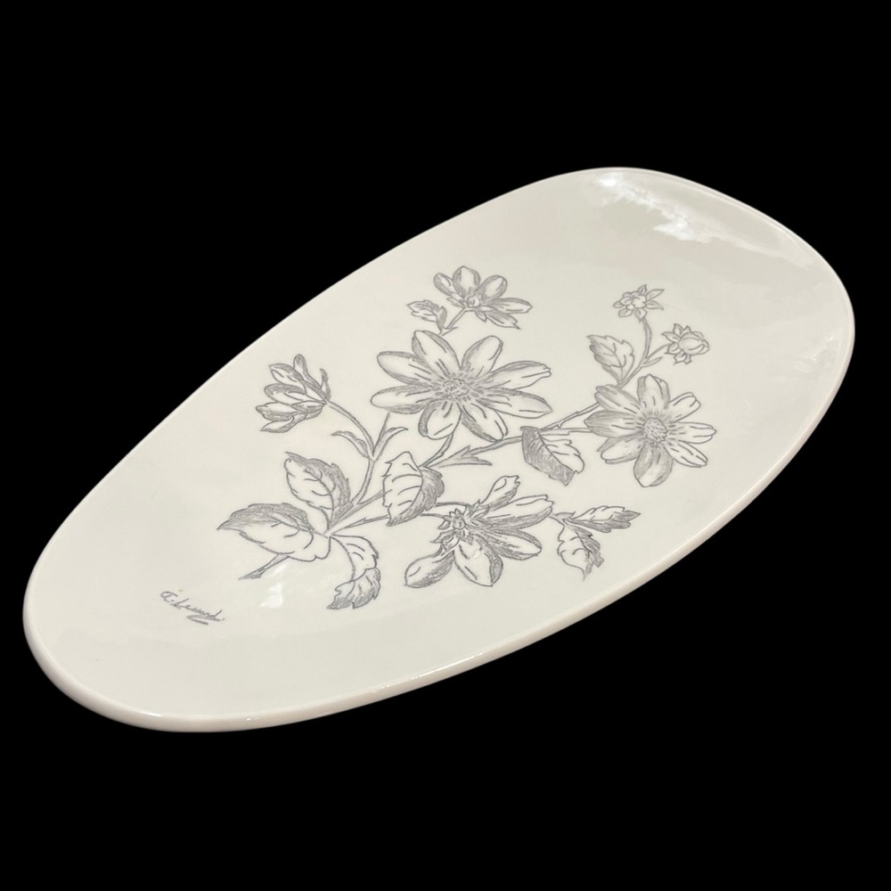 Vintage 1970s Holland Mold Signed Aline Lessard Ceramic Platter - Floral Pattern